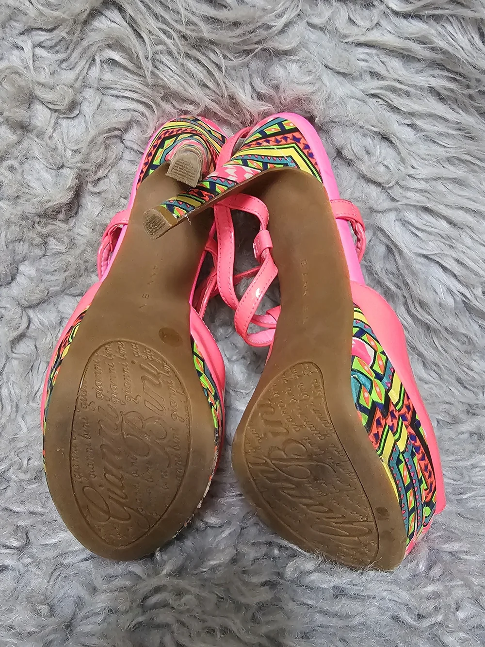 GIANNI BINI Y2K Hot Pink Platform Peep-Toe Heels Geometric Sole Size 6.5